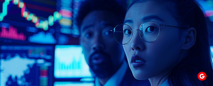 A woman and a man are seated together, focused on a computer screen, engaged in a collaborative task.