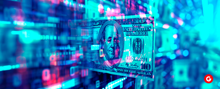 A dollar bill showcased against a blue background, drawing attention to its intricate details and monetary significance.